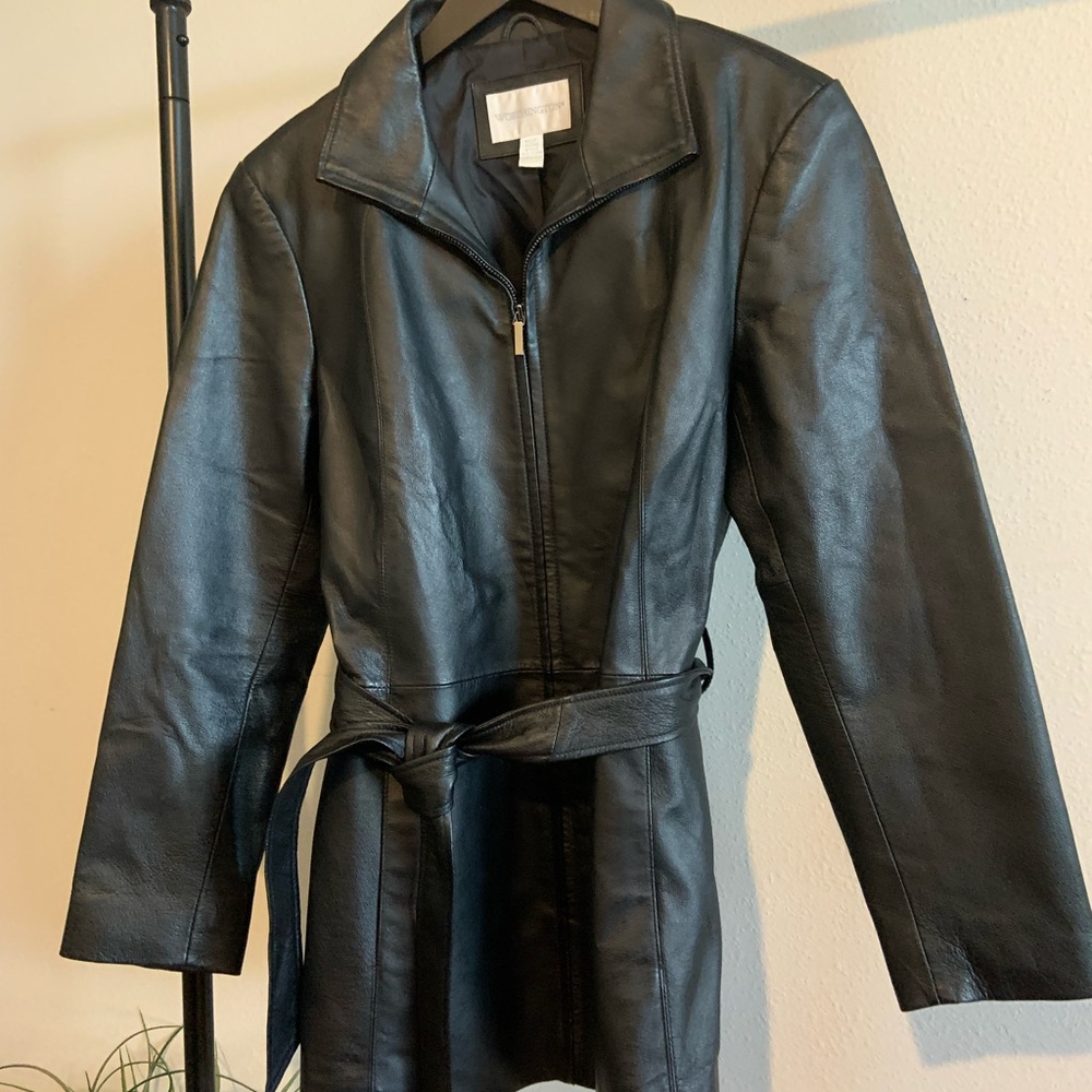 Worthington Genuine Leather Belted Zip Jacket